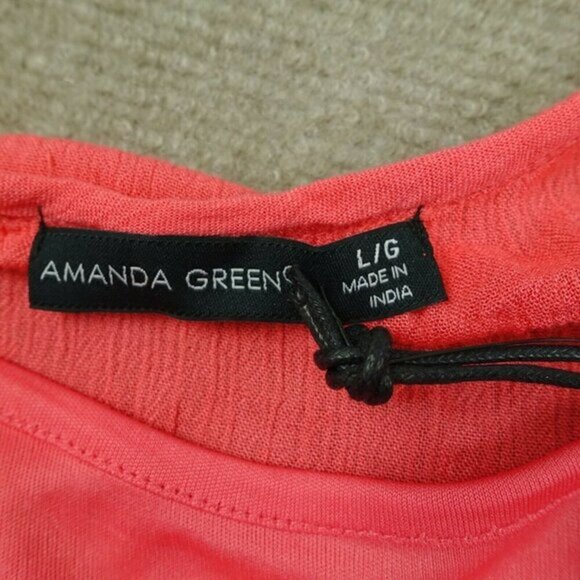 Amanda Green Women L Coral Peach Two Piece Drawstring Long Sleeve Peasant Blouse - Picture 2 of 8